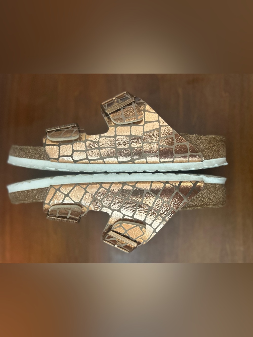 Birkenstock Gator Gleam copper metallic Croc-Embossed Double Buckle Sandals 40-9 - Picture 4 of 12